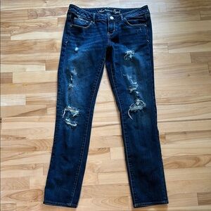 American Eagle Outfitters Blue Skinny Jeans with Distressed Details